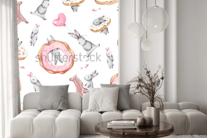 Naklejka: Watercolor seamless pattern. wallpaper with party air balloons,