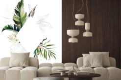 Naklejka: Watercolor tropic frame. card with illustration leaves. green