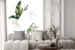 Naklejka: Watercolor tropic frame. card with illustration leaves. green