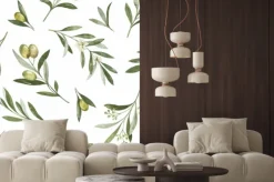 Naklejka: Watercolor vector seamless pattern of olive branches and leaves.