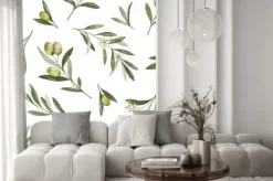 Naklejka: Watercolor vector seamless pattern of olive branches and leaves.