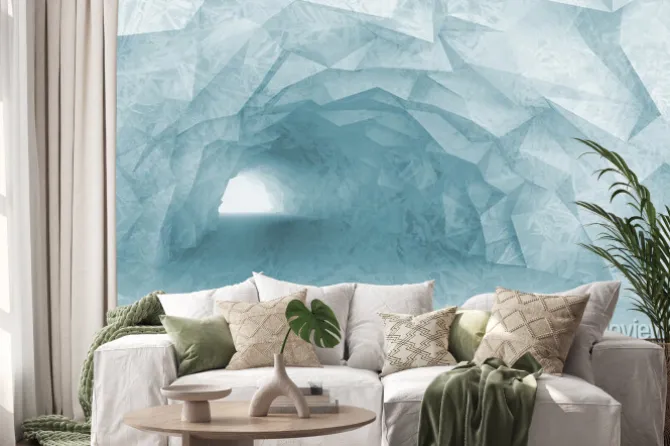 Naklejka: Włączanie światła niebieski tunelu wnętrze z ulgą kryształu