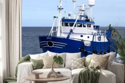 Naklejka: Wędkarstwo 15b statków, statków rybackich trwa do portu wyładunku