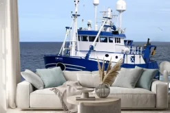 Naklejka: Wędkarstwo 15b statków, statków rybackich trwa do portu wyładunku