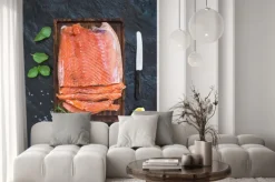 Naklejka: Wędzony filet z łososia z cytryną, świeżych ziół i hodowane na