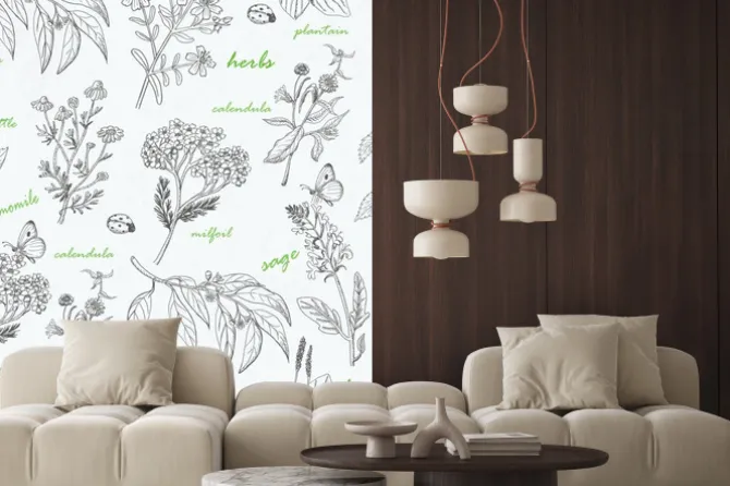 Naklejka: Wektor bez szwu z ziołami na białym tle