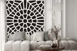 Naklejka: Wektor bez szwu czarno-biały wzór koronki zaokrąglone