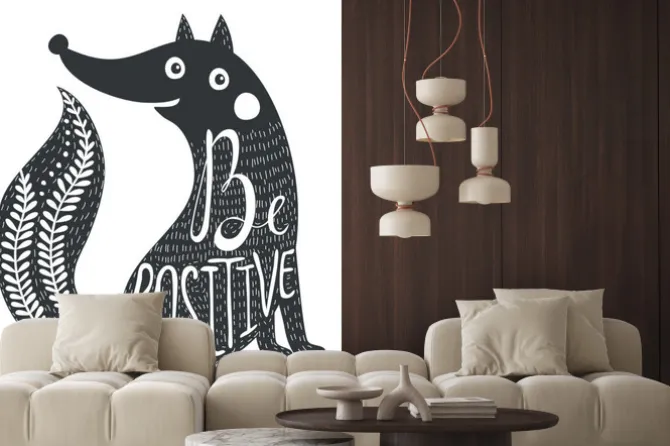 Naklejka: Wektor dzikich zwierząt leśnych - lisa. myśl pozytywnie tekst