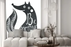 Naklejka: Wektor dzikich zwierząt leśnych - lisa. myśl pozytywnie tekst