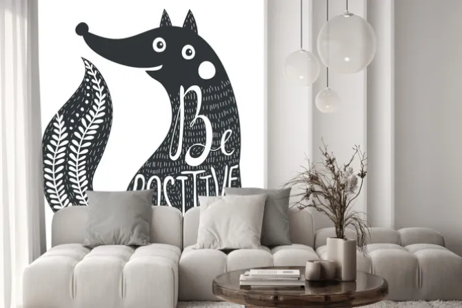 Naklejka: Wektor dzikich zwierząt leśnych - lisa. myśl pozytywnie tekst