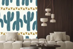 Naklejka: Wektor kaktus pasek i trójkąty krem ​​bez szwu powtórzyć wzór