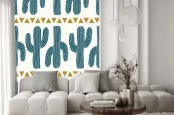 Naklejka: Wektor kaktus pasek i trójkąty krem ​​bez szwu powtórzyć wzór