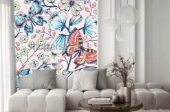 Naklejka: Wektor kwiatowy wzór z rocznika motyle i kwiaty