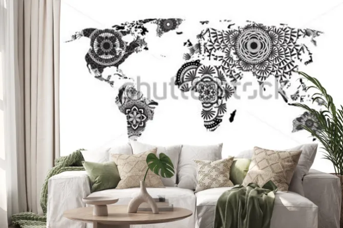 Naklejka: Wektor mapa świata mandali