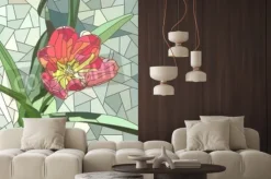 Naklejka: Wektor pionowe mozaikę z dużych komórek czerwonych kwiatów tulipanów