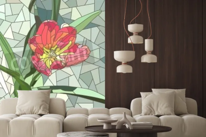 Naklejka: Wektor pionowe mozaikę z dużych komórek czerwonych kwiatów tulipanów