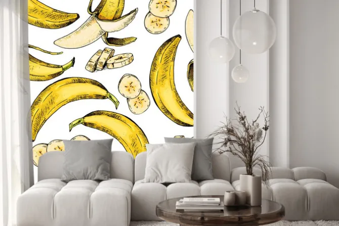 Naklejka: Wektor ręcznie narysowany bez szwu deseń izolowane bananów. grawerowana