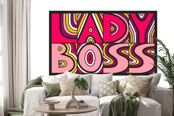Naklejka: Wektor ręcznie rysowane napis "lady boss". koncepcja plakatów,
