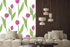 Naklejka: Wektor różowy prosty tulipan kwiaty wzór