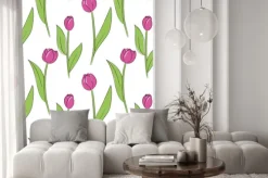 Naklejka: Wektor różowy prosty tulipan kwiaty wzór