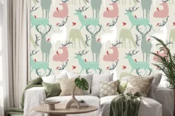 Naklejka: Wektor szwu z jelenie i ptaki