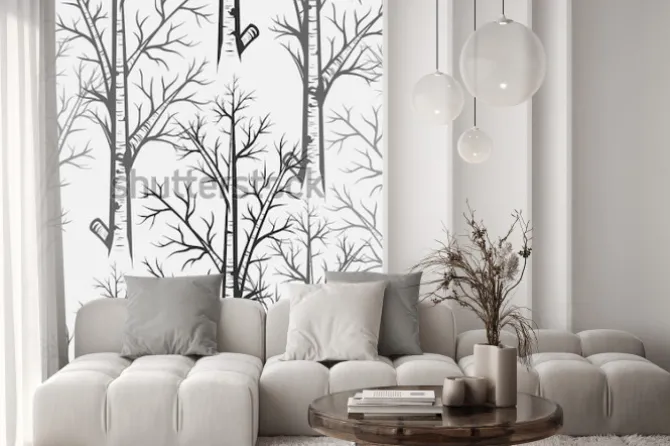 Naklejka: Wektor wzór szary brzoza