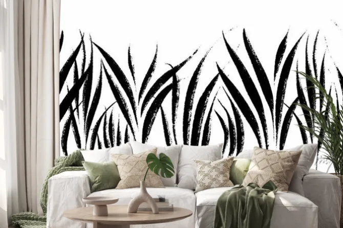 Naklejka: Wektorowa bezszwowa granica z atramentu rysunkową trawą, artystyczna