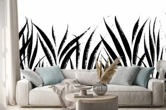 Naklejka: Wektorowa bezszwowa granica z atramentu rysunkową trawą, artystyczna