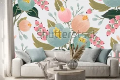 Naklejka: Wektorowa ilustracja bezszwowy kwiecisty wzór z wiosna kwiatami.