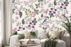 Naklejka: Wektorowa ilustracja bezszwowy kwiecisty wzór z ślicznymi ptakami