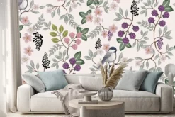 Naklejka: Wektorowa ilustracja bezszwowy kwiecisty wzór z ślicznymi ptakami