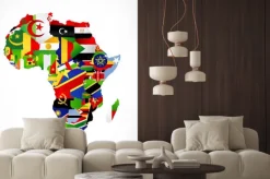 Naklejka: Wektorowa mapa afryki z flagami i umieszczeniem na mapie świata