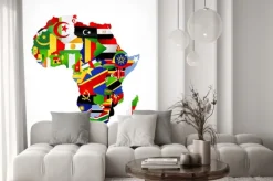 Naklejka: Wektorowa mapa afryki z flagami i umieszczeniem na mapie świata