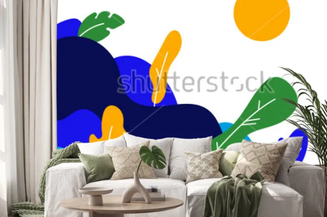 Naklejka: Wektorowi kreskówka fantazi kształtów drzew las w roczników kolorach