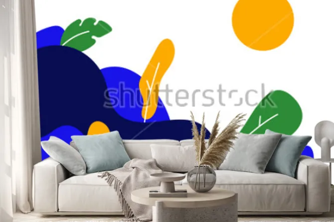 Naklejka: Wektorowi kreskówka fantazi kształtów drzew las w roczników kolorach