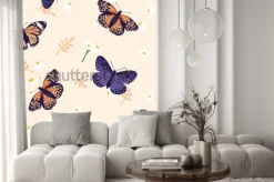 Naklejka: Wektorowy bezszwowy wzór z jaskrawymi motylami. ręcznie rysowane