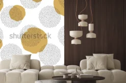 Naklejka: Wektorowy bezszwowy wzór z round kropkowanymi elementami i złotymi