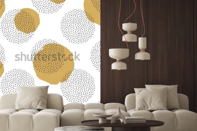 Naklejka: Wektorowy bezszwowy wzór z round kropkowanymi elementami i złotymi