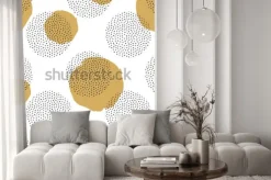 Naklejka: Wektorowy bezszwowy wzór z round kropkowanymi elementami i złotymi