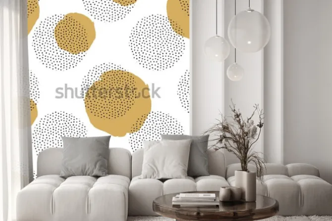 Naklejka: Wektorowy bezszwowy wzór z round kropkowanymi elementami i złotymi