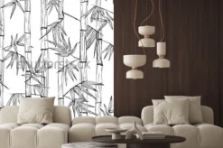 Naklejka: Wektorowy bezszwowy bambusowy lasu wzór. czarno-biały ręcznie