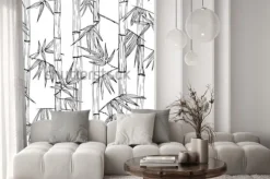 Naklejka: Wektorowy bezszwowy bambusowy lasu wzór. czarno-biały ręcznie