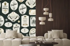 Naklejka: Wektorowy bezszwowy wzór z kolażem etykietki dla różnych napojów