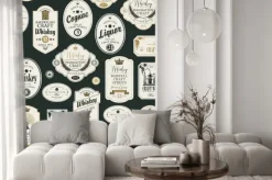 Naklejka: Wektorowy bezszwowy wzór z kolażem etykietki dla różnych napojów