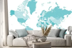 Naklejka: Welt karte blau mit lander grenzen vektor grafik