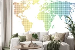 Naklejka: Weltkarte - gepunktet in den regenbogenfarben