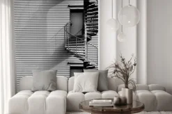 Naklejka: Wendeltreppe / eine wendeltreppe und feuerleiter eines industriegebäudes