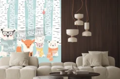 Naklejka: Wesoło bożych narodzeń pocztówka z niedźwiedziami, lisem i królikiem