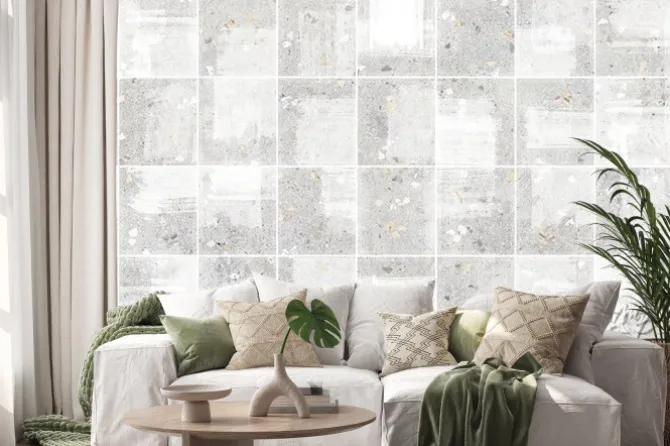 Naklejka: White brush effect with terrazzo texture tiles