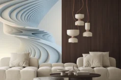 Naklejka: White stripe pattern futuristic background. 3d render illustration